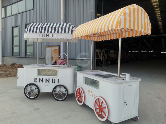 На заказ красивый мороженое мороженое Pop Cart Ручная толчка мобильный фургон с зонтиком